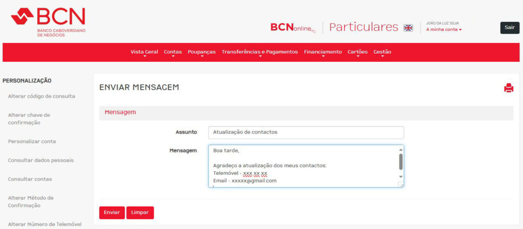 Atualizar dados BCN Online